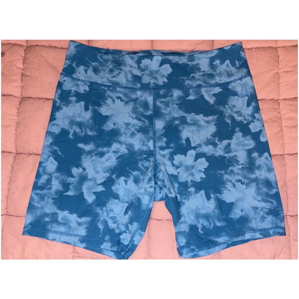 Ideology‎ Womens Blue Floral Biker Shorts Athletic High Rise Stretch, Size L